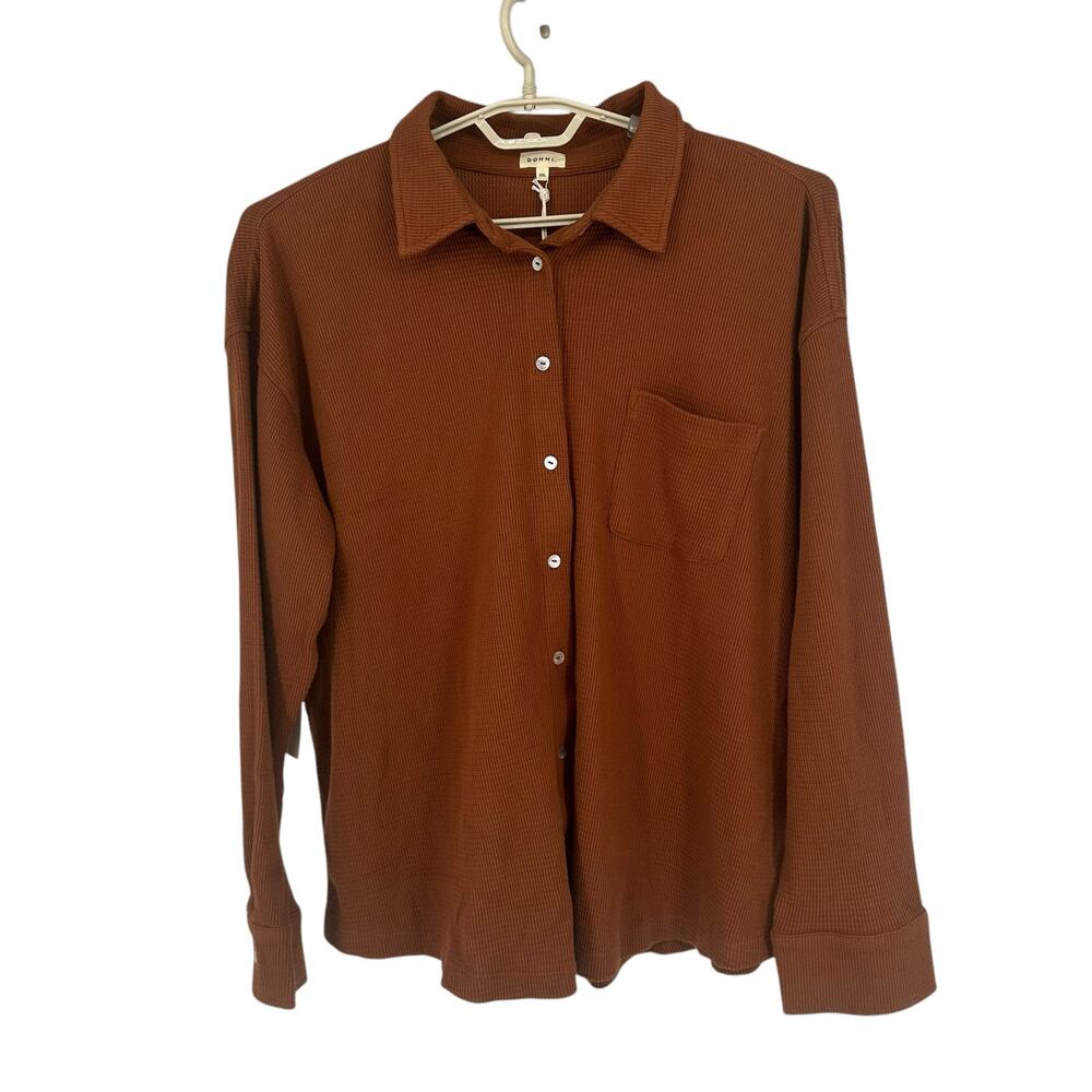 NEW Donni Thermal Button Down Long Sleeve Shirt in Rust Sz XXL